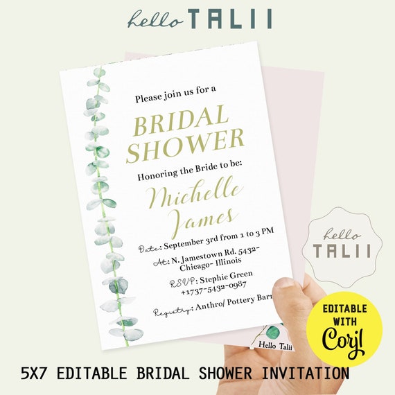 EUCALYPTUS BRIDAL Shower INVITATION Printable Editable Etsy