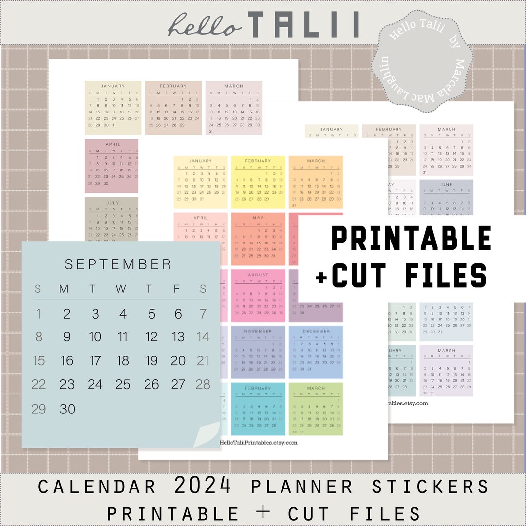 CALENDAR 2024 Planner Stickers 2024 Monthly Stickers Rainbow Etsy