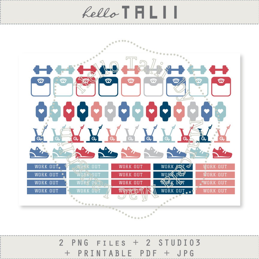sale fitness printable stickers with cut files work out etsy