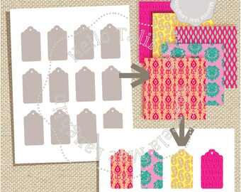 Plantilla de Photoshop Vintage TAGS para Navidad- PSD editable Etiquetas navideñas completamente en capas Hoja de collage Digital DIY 2.5x 1.5 pulgadas Imprimible