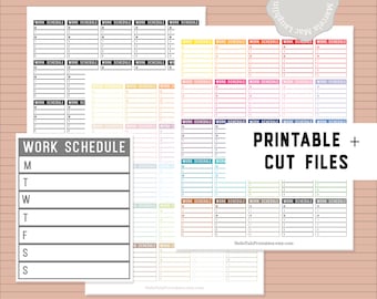 WORK Stickers - Wöchentlicher Arbeitsplan Druckbare Sticker für Planer + Cut Files für Silhouette Cricut 60 Color Work Tracker x Erin Condren