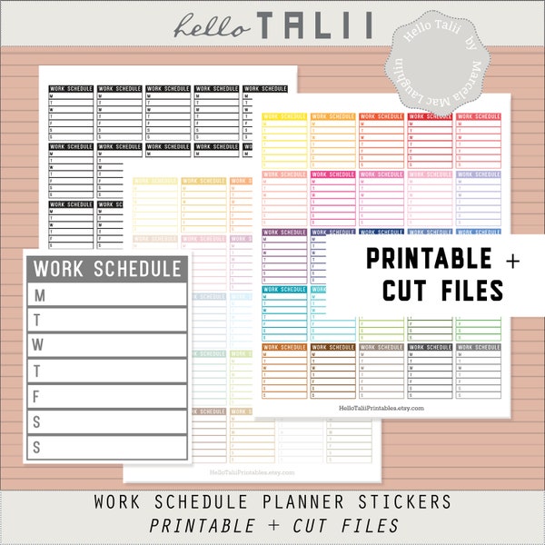 WORK Stickers- Weekly Work Schedule Printable Stickers for Planners + Cut files for Silhouette Cricut 60 color Work Tracker x Erin Condren