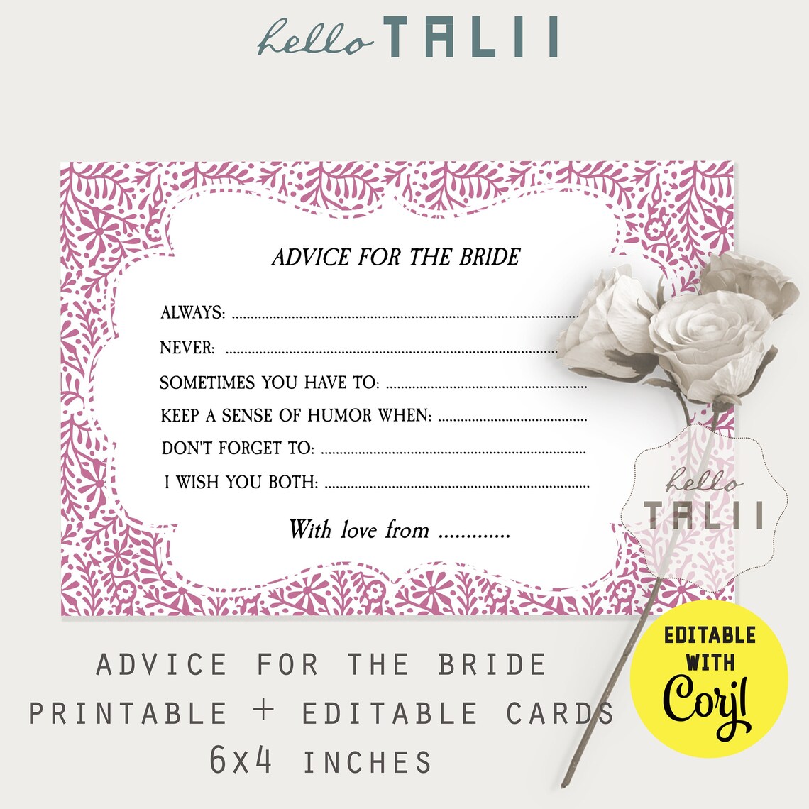 Advice for the BRIDE Cards Printable Editable BRIDAL SHOWER - Etsy