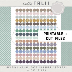NEUTRAL COLOR DOTS Stickers- 100+ Neutral Boho Color Dots Printable Stickers + Cut Files Brown Gray Sepia Green 0.6" Circles for planners
