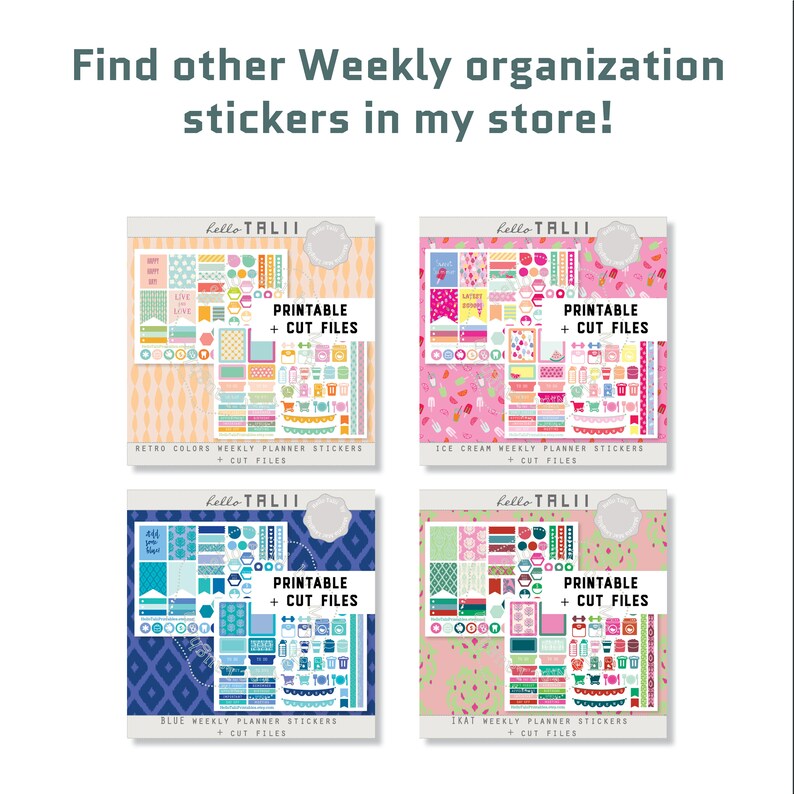 WEEKLY Planner Stickers Week Organization Icons Printable - Etsy