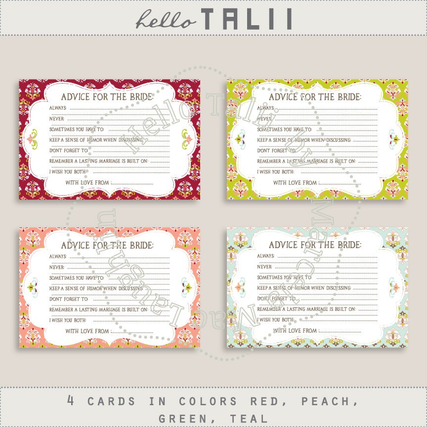 Advice Cards Printable BRIDAL SHOWER Games Cards Advice for Etsy