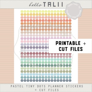 PASTEL TINY DOT Stickers- 100+ Rainbow Pastel Color Mini Dots Printable + Cut files 24 color 0.3 inches Circles Bullet Journal Stickers