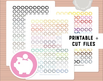 PIGGY BANK Stickers- Money Savings Planner Stickers Printable + Cut Files 350+ Dots Savings Tracker PayDay Budget Finance Pig Icon 90 colors