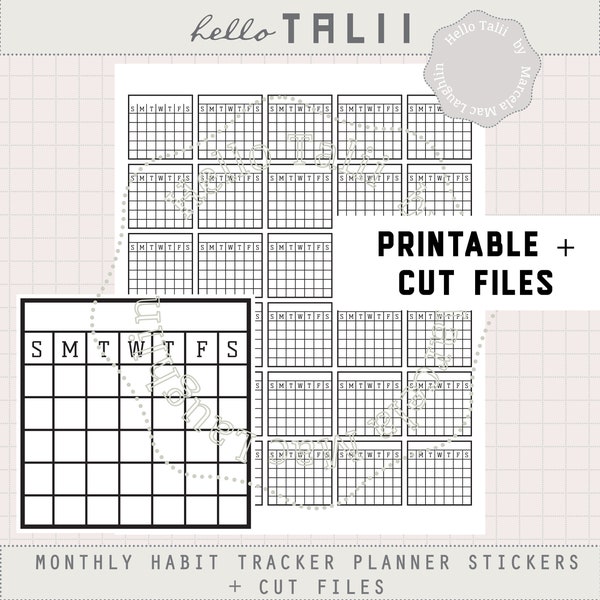 MONTHLY HABIT TRACKER Planner Stickers- Monthly Checklist Printable Stickers + Cut Files- Blank Month Checklist in black for Happy Planner