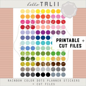 DOTS Stickers- 100+ Bright Rainbow Circles Printable Stickers + CUT Files 39 Colors 0.5 inches Dots Functional Stickers for planners