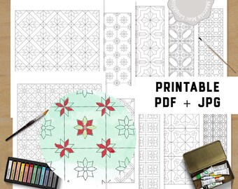 Coloring Pages STAR MOSAIC PATTERNS- Coloring Pages Decor Book Instant Download Pdf+ Jpg for Adults Stars Flowers Vintage Patterns Printable