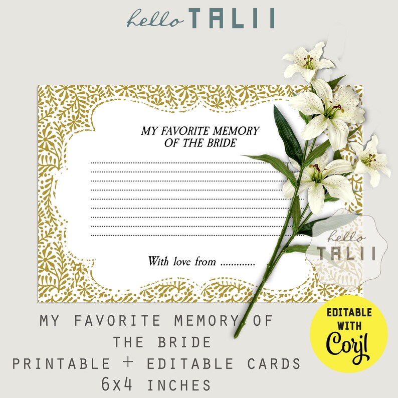 Favorite Memory of the Bride PRINTABLE Cards Printable - Etsy