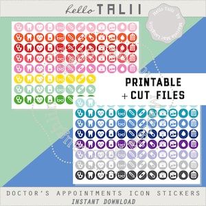 DOCTOR Appointment Planner Stickers- Ausdruckbare GESUNDHEITS Sticker + CUT Dateien Zahnarzt Docs Medical Pills Refill Color Dots Icons Erin Condren