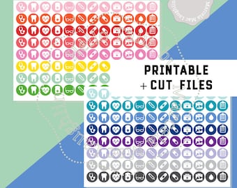 DOCTOR Appointment Planner Stickers- Printable HEALTH Stickers + CUT Files Dentist Docs Medical Pills Refill Color Dots Icons Erin Condren