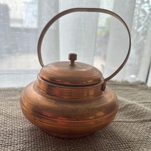 Scandinavian Vintage Copper Sugar Bowl, Lidded Sugar Bowl with Handle, Sugar Dish with Handle, Retro Kitchen Accessory, Nordic Style