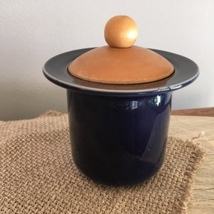 Scandinavian Vintage Höganäs Keramik Small Jar, Jar with Lid, Dark Blue Ceramic, Swedish Stoneware