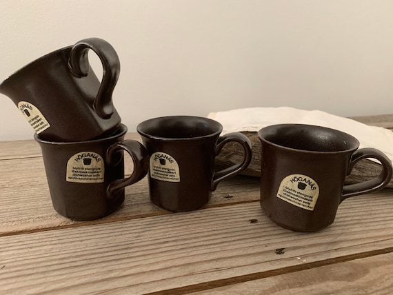 Scandinavian Vintage Höganäs Keramik, Ceramic Cup, Brown Stoneware Cup, Set of 4, Swedish Design