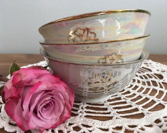 Tazones de té rusos vintage, tazón de postre, juego de 3, porcelana de brillo soviético, hecho en la URSS