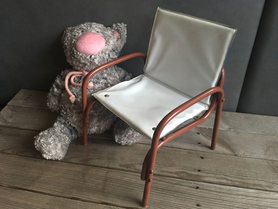 Soviet Vintage Dollhouse Armchair Miniature Metal Chair Vinyl