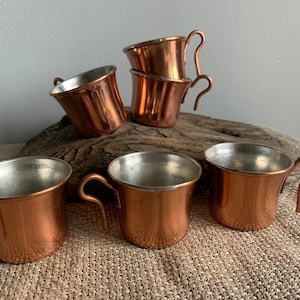 Set of 6 Vintage Copper Cup, Small Rustic Drinkware, Aged Cup, Collectible Home Decor