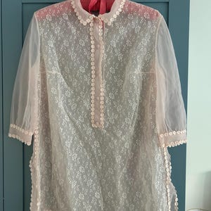 Vintage Italian Rhodiatoce Night Lingerie, Nightgown,  Light Pink Lace Nightdress, Lace Pajama Shirt, 50s Lingerie, Antique Lace, Nailon