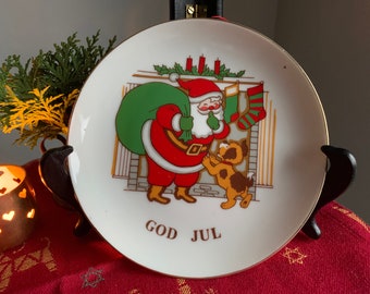 Scandinavian Vintage Christmas Wall Plate, Plato de Santa Claus