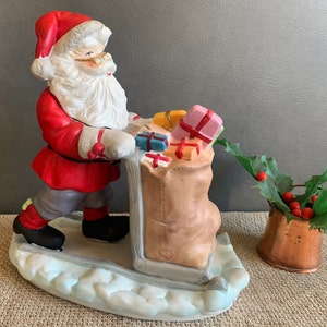 Scandinavian Vintage Collectible Ceramic Santa Claus, Santa with Gift Bag, Design by Ake Hedman