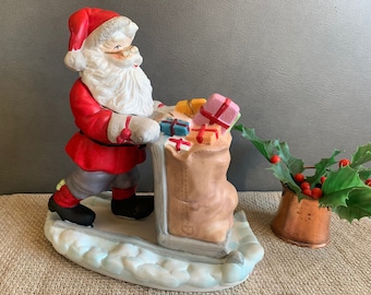 Scandinavian Vintage Collectible Ceramic Santa Claus, Santa with Gift Bag, Design by Ake Hedman