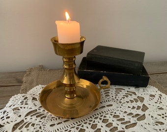 Vintage Brass Candle Holder, Brass Candlestick Holder with Drip Tray, Metal Candlestick Holder