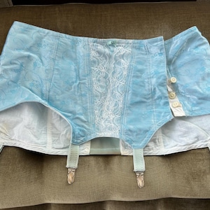 Vintage Lingerie, Light Blue Garter Belt with Buttons, Vintage Garter Belt, Blue Girdle, Vintage Suspender