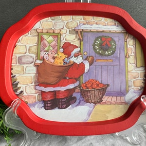 Small Vintage Metal Christmas Tray with Santa Claus