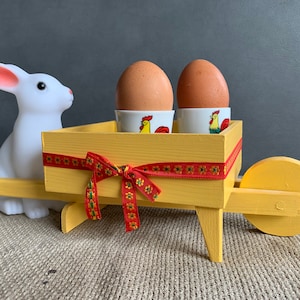 EASTER DECOR! Vintage Yellow Wooden Trolley, Easter Basket, Easter Decor, Scandinavian Vintage