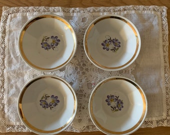 Russian tea bowl, Bowls for Jam or Honey, Blue Flower Decor, Golden Rim, Set of 4, Russian tea tradition, RPR Riga Porcelain