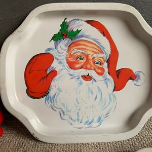 Small Vintage Metal Christmas Tray with Santa Claus