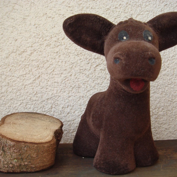 Soviet Vintage Flocking toy Happy Donkey, Soviet Polymer Toy, Soviet collectible.