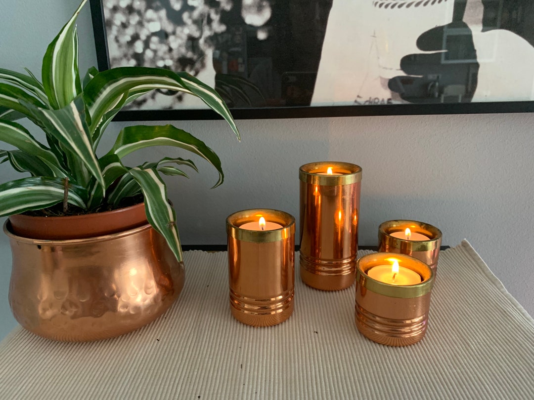 Copper and Brass Candle Holders Set, Scandinavian Vintage Etsy