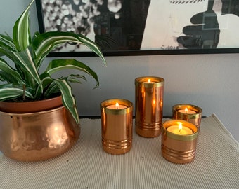 Copper and Brass Candle Holders Set, Scandinavian Vintage