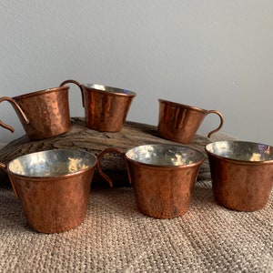 Set of 6 Vintage Copper Cup, Small Rustic Drinkware, Aged Cup, Collectible Home Decor
