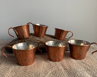 Set of 6 Vintage Copper Cup, Small Rustic Drinkware, Aged Cup, Collectible Home Decor