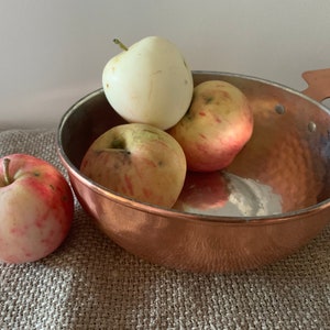 Scandinavian Vintage  Copper Bowl with Handle, Hammered Copper