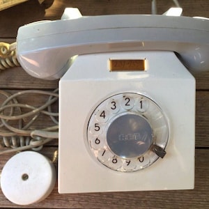 Vintage Rotary Phone,Antique Home Phone, Retro Telephone, White and Grey Telephone.