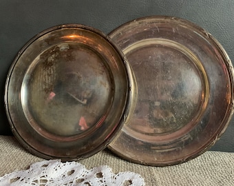 Bandeja vintage escandinava de color plata, bandeja de metal antigua, juego de 2