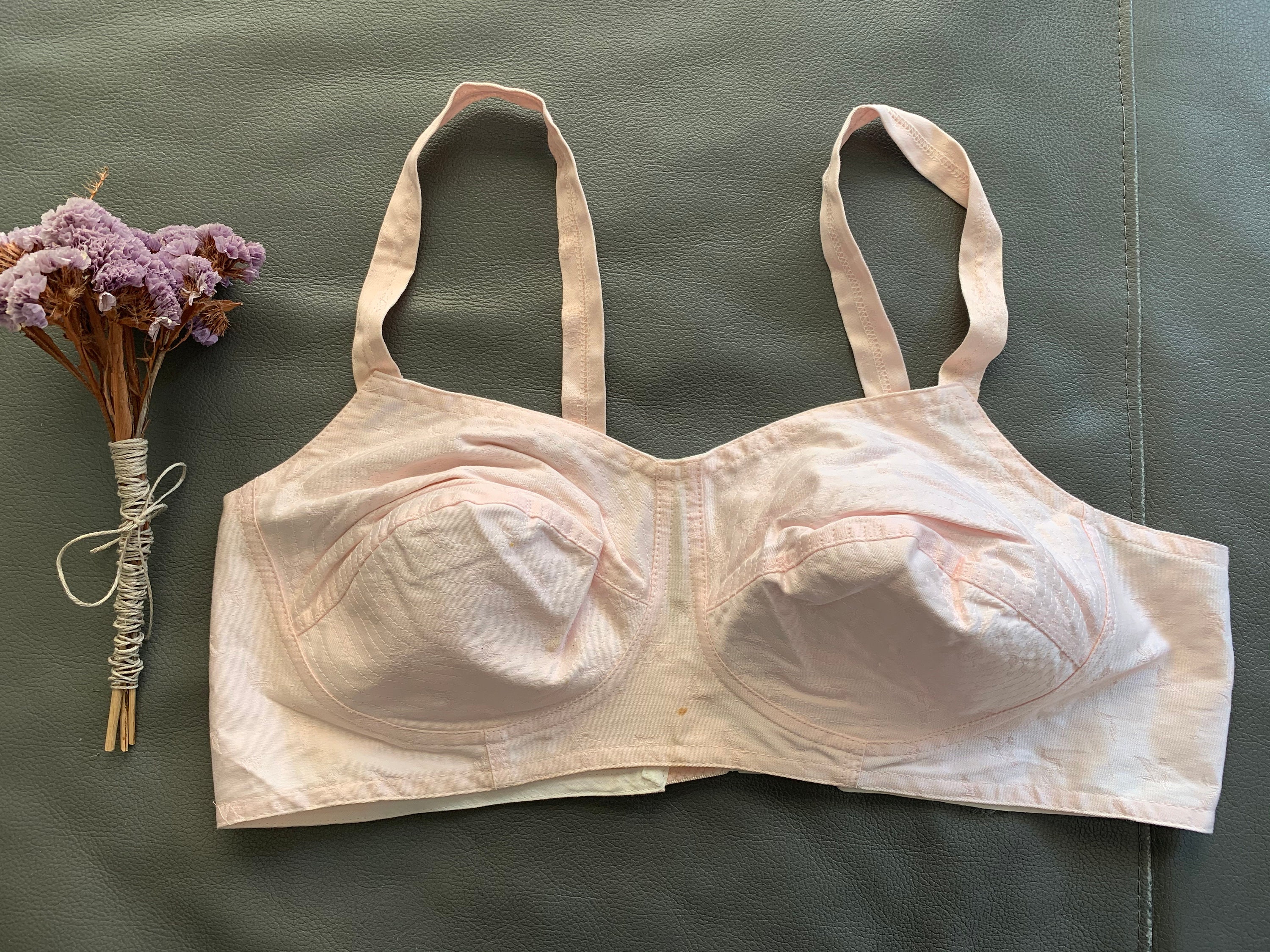 Vintage Light Pink Cotton Bra, Soviet Vintage Lingerie, Cotton