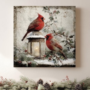 Vintage Cardinal Canvas: Charming Christmas Wall Art