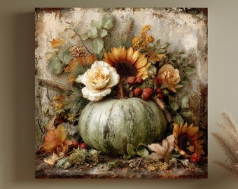 Autumn Pumpkin Canvas Wall Art: Fall Foliage Decor