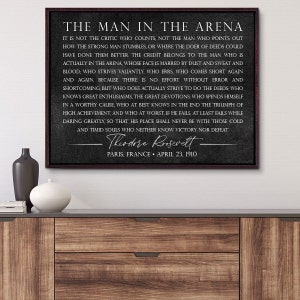 The Man In The Arena Sign With Black Background, Office Wall Decor, Study Wall Decor