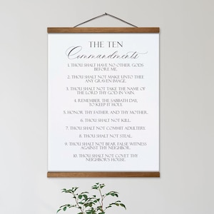 The Ten Commandments Sign, Hanging Canvas Sign, Scripture Sign