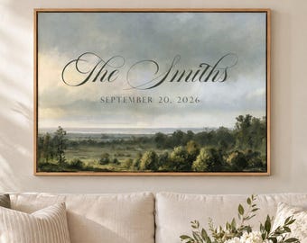Newlywed Couple Name Sign: Custom Framed Canvas Art