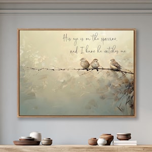 Birds Wall Art, His Eye Is On The Sparrow, Christian Wall Decor