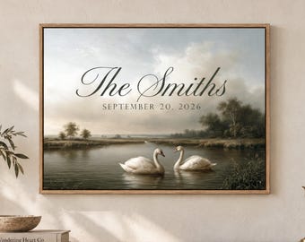 Custom Anniversary Name Date Painting Print: Above Bed Framed Canvas Artwork